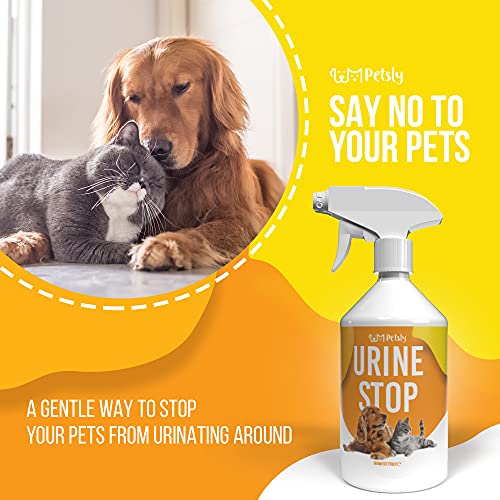 PETSLY Spray Antiorines Perros y Gatos - Repelente Orina Perros y Gatos para Exterior e Interior - Repelente para Gatos y Repelente para Perros Orina - Eficaz Spray Anti Pipi Perros y Gatos - 500 ml