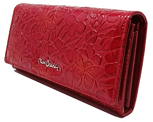 PIERRE CARDIN Cartera de mujer, hermosa, grande, espacioso, cuero, rfi, regalo, cartera con monedero, billetera para niña, rojo,