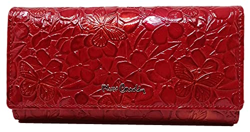 PIERRE CARDIN Cartera de mujer, hermosa, grande, espacioso, cuero, rfi, regalo, cartera con monedero, billetera para niña, rojo,