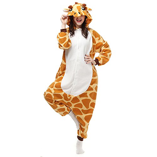 Pijamas de Animales Disfraces Onesie Animal para Adultos Mono Cosplay Pijama de Jirafa Invierno Unisex Mujeres y Hombres,LTY48,XL