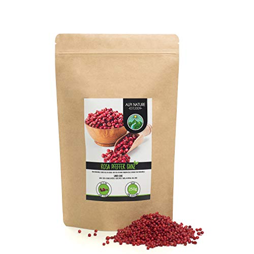 Pimienta rosa (250g), entera, pimienta rosa 100% natural, especia sin aditivos, vegana, pimienta rosa