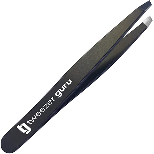 Pinzas de Depilar Profesionales Tweezer Guru Para Cejas – Pinza Inclinada Punta Acero Inoxidable – Gran Precisión para Pelos Faciales, Pelos Encarnados, Espinillas y Astillas (Negro)