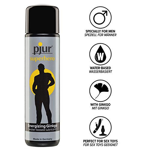 pjur superhero Energizing Glide - Lubricante estimulante con ginkgo - da potencia y estimula - para todos los hombres que desean más (100ml)