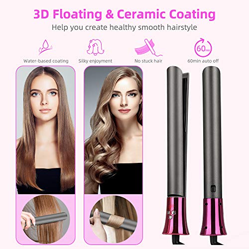 Plancha cabello iones negativos para rizar y alisar 2en1 plancha para alisar el cabello con elemento calefactor de cerámica infrarroja pantalla LCD de temperatura ajustable, calentamiento rápido 45S