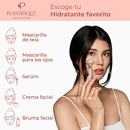 Plantifique - Rodillo Facial de Cuarzo Rosa 100% Auténtico - Masajeador Facial Antiarrugas Para Tonificar y Reafirmar la Piel - Rodillo Masaje - Masajeadores Faciales - Masajeador de Ojos