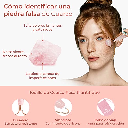 Plantifique - Rodillo Facial de Cuarzo Rosa 100% Auténtico - Masajeador Facial Antiarrugas Para Tonificar y Reafirmar la Piel - Rodillo Masaje - Masajeadores Faciales - Masajeador de Ojos