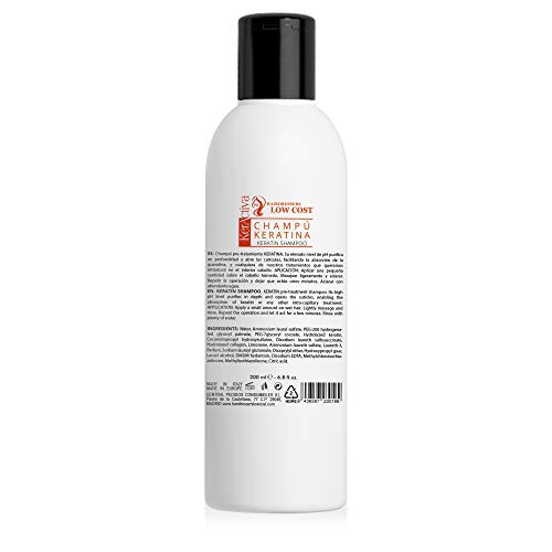 PLC PELUQUERIAS LOW COST Champú Keratina 200 ml Champú pre-tratamiento, facilita la absorción de la queratina.