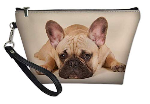 POLERO Las mujeres componen el bolso lindo Bulldog impresión PU cuero bolso cosmético para las muchachas