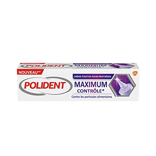 Polident Maximum Control Crema fijativa, para prótesis dentales parciales o completas, punta de precisión, lote de 2 x 40 g