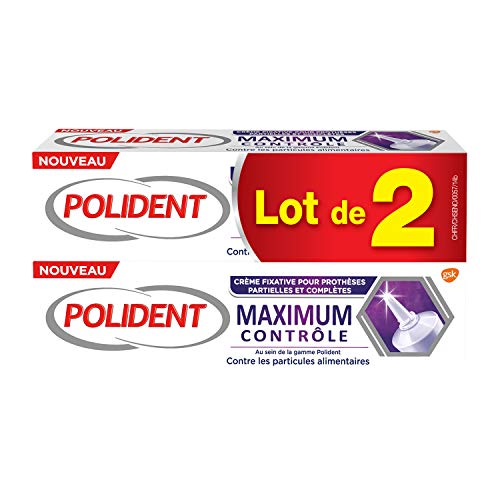 Polident Maximum Control Crema fijativa, para prótesis dentales parciales o completas, punta de precisión, lote de 2 x 40 g