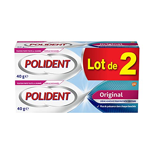 Polident Original, crema fijadora para prótesis dentales parciales o completas, sin sabor, lote de 2 x 40 ml