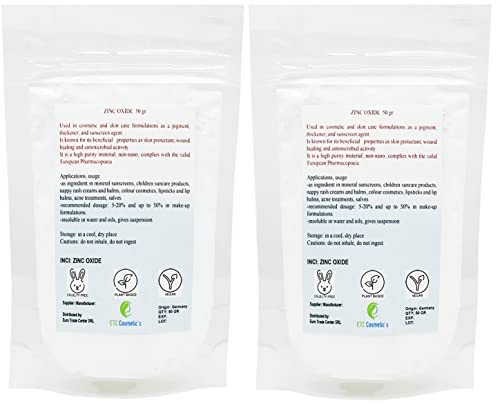 Polvo de óxido de zinc (zinc Oxide) - 50/100 gr - Ingrediente cosmético, material de alta pureza, no nano (100 Gr)