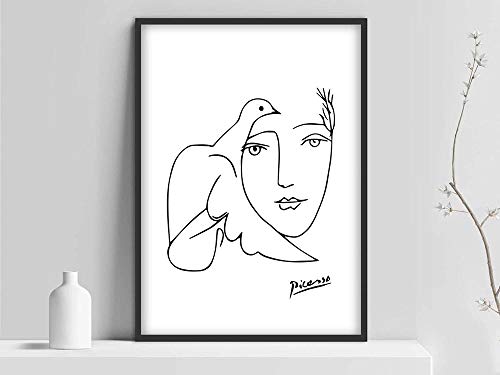 Póster de cara de Paloma de Pablo Picasso, cara de mujer de Paloma, impresión de perro Picasso, blanco y negro, lienzo sin marco P 50x70cm