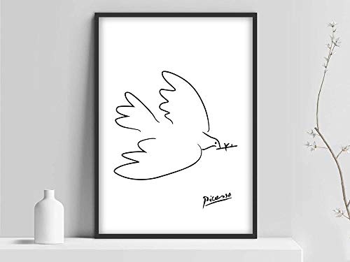 Póster de la paloma de Pablo Picasso, bosquejo de la paloma de Picasso, patrón de perro Picasso, arte minimalista, blanco y negro, galería de arte, pintura decorativa sin marco para el hogar C 30x40cm