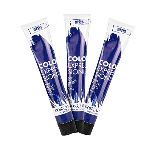 PostQuam - Mascarilla Color Expression, Tinte Azul Temporal - Pack de 3 unidades - Color Azul - 60 gr