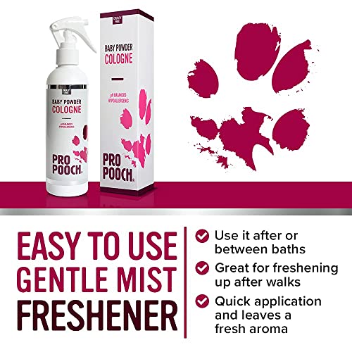 Pro Pooch. Perfume para perros, colonia en espray para perros con aroma a talco para bebé, corrector de olor para mascotas, hipoalergénico y vegano, desodorante fresco para tu perro, 250 ml