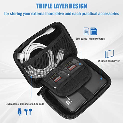 ProCase Estuche de Viaje Antigolpes para Disco Externo 2.5" Toshiba Canvio Basics/WD Elements/My Passport/Seagate Expansion/Backup Plus, Caja Universal para Disco Duro 2,5 Pulgadas 1TB 2T 4 TB -Sarga