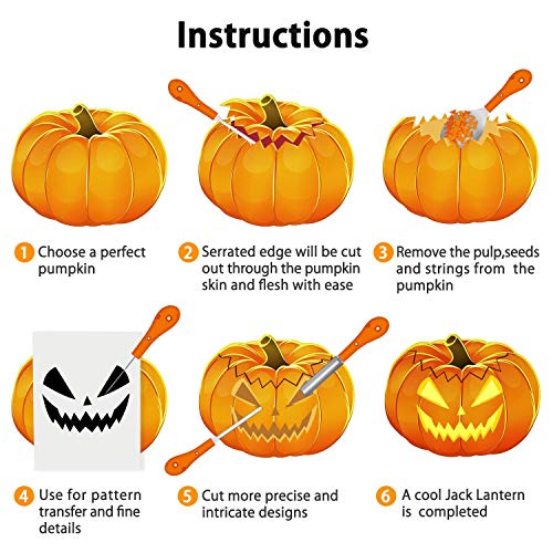 Ptsaying Set de Calabaza Tallado de Halloween, Calabazas Decoración, Talla Herramienta Calabaza Bricolaje para Acero Inoxidable Tallar Calabazas Cuchillo (7 pcs)