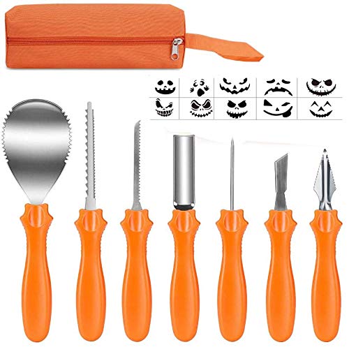 Ptsaying Set de Calabaza Tallado de Halloween, Calabazas Decoración, Talla Herramienta Calabaza Bricolaje para Acero Inoxidable Tallar Calabazas Cuchillo (7 pcs)