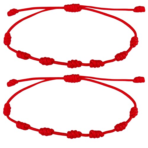 Pulsera 7 Nudos de Hilo Rojo de Destino-para Suerte,Amistad,Tibetana y Amuleto-Pulsera Kabbalah de Cordón para Parejas amor-Ajustable-Protección Mal de Ojo,Hombre y Mujer(7 Nudos,Pulsera Kabbalah)