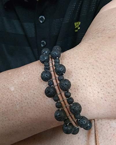 Pulsera Artesanal a Medida en Piedra de Lava y Cuero Natural para Mujer y Hombre