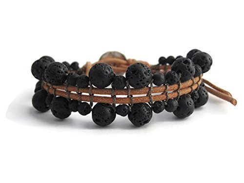 Pulsera Artesanal a Medida en Piedra de Lava y Cuero Natural para Mujer y Hombre