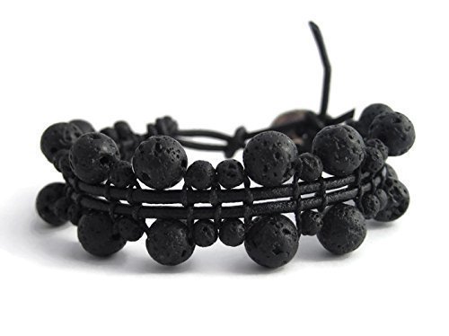 Pulsera Artesanal a Medida en Piedra de Lava y Cuero Natural para Mujer y Hombre