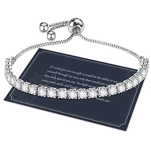 Pulsera de Plata Mujer, Regalo Navidad Pulsera Tenis S925 Pulsera Mujer Ajustable con 5A Circón Pulsera de Cristal Plata Esterlina Brillante Elegante Pulsera Regalo Cumpleaños Navidad Pulsera Mujer…