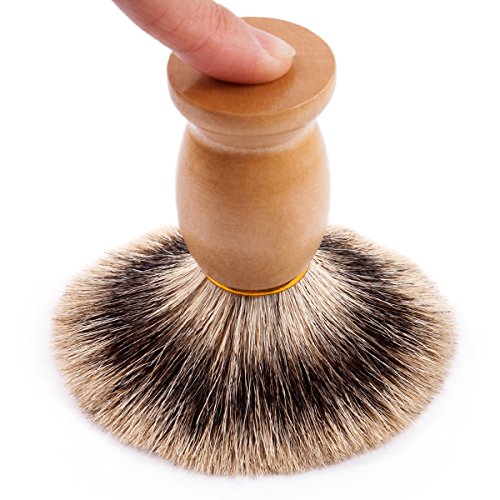 Qshave - Brocha de afeitar hecha a mano con 100 % pelo de tejón auténtico y puro, con mango de madera-La elección para el afeitado húmedo con maquinilla de seguridad / seguridad de cuchilla de afeitar