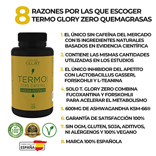 Quemagrasas Potente Para Adelgazar Muy Rapido y Efectivo Sin Cafeína | Inhibidor de Apetito · Termogénico| 15 Ingredientes | 120 Cápsulas | Ashwagandha + Forskolina + Cromo