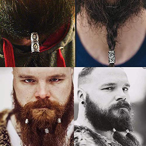 Queta Nórdico Cuentas de Runas para Barbas Pelo Paracaídas Colgantes y Pulseras DIY Joyas, 80pcs 13 Estilos Cuentas de Barba Vikinga Decoración del Cabello Barbas con Bolsa