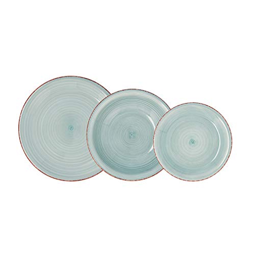 Quid Vita Aqua Vajilla Completa Moderna de Porcelana para 6 Personas (18 Piezas) Llanos, hondos, Platos Postre, Loza