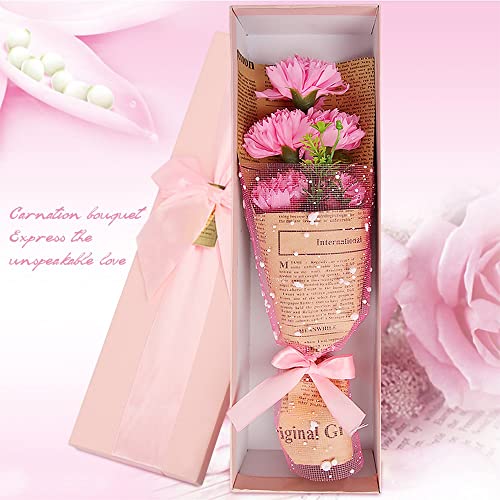 Ramo de Flores de jabon Claveles, Flores de Jabon, XiXiRan Jabón Artificial Clavel Regalo, Claveles Perfumado Jabón de Baño Flor Artificial Bouquet, Regalo del Día de La Madre Valentin (Rosa)