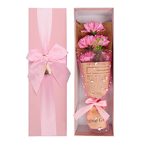 Ramo de Flores de jabon Claveles, Flores de Jabon, XiXiRan Jabón Artificial Clavel Regalo, Claveles Perfumado Jabón de Baño Flor Artificial Bouquet, Regalo del Día de La Madre Valentin (Rosa)