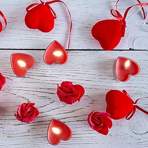 RANJIMA - Vela plana, 50 velas de calor planas, románticas, pequeñas velas rojas, velas decorativas perfumadas, velas de corazón de amor decorativas para bodas, cumpleaños o fiestas