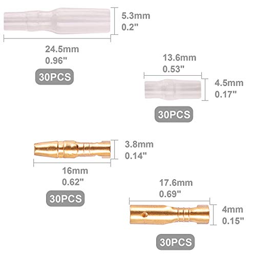 Rantecks ​​120PCS 3.5mm Bullet Connectors Kit Gold Bullet Terminales de Cable Macho y Hembra Conector con Cubierta de Aislamiento para Motocicletas Barcos de automóviles Instrumentos eléctricos