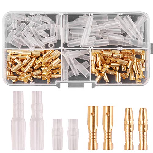 Rantecks ​​120PCS 3.5mm Bullet Connectors Kit Gold Bullet Terminales de Cable Macho y Hembra Conector con Cubierta de Aislamiento para Motocicletas Barcos de automóviles Instrumentos eléctricos