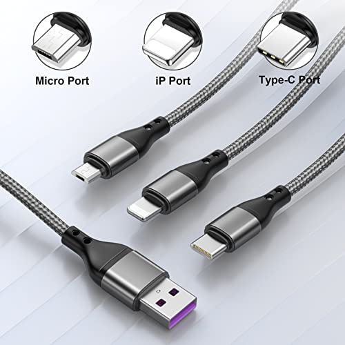 RAVIAD 3 en 1 Multi Cable de Carga, Multi USB Cargador Cable Múltiples Carga Rápida Cable Micro USB Tipo C para Android Samsung Galaxy S10 S9 S8, Huawei P30 P20, Honor, Redmi, Kindle, LG -1.2M Gris