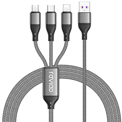 RAVIAD 3 en 1 Multi Cable de Carga, Multi USB Cargador Cable Múltiples Carga Rápida Cable Micro USB Tipo C para Android Samsung Galaxy S10 S9 S8, Huawei P30 P20, Honor, Redmi, Kindle, LG -1.2M Gris