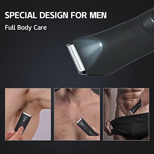 Recortadora corporal para hombres - Afeitadora eléctrica recargable e impermeable para la ingle íntima con luz LED, uso húmedo/seco, afeitado de precisión para pecho, axilas y piernas