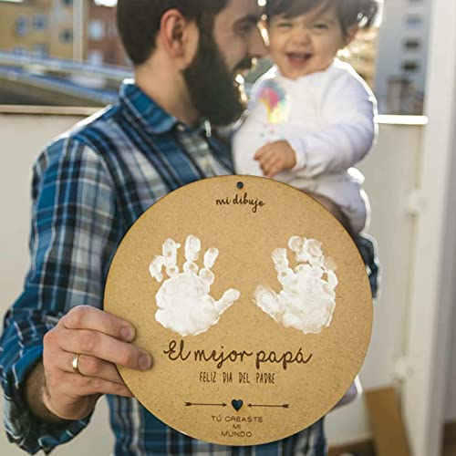 Recuerdo Madera Huella o Dibujo Bebé Día del Padre. Regalo para Papá Primerizo. Recuerdo para Colgar en Madera DM circular con 21cm de diámetro. Regalo Dia del Padre Bebe (Padre)