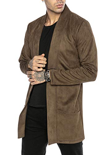 Redbridge Cardigan para Hombre Chaqueta Abrigo de corte largo Ante artificial Verde XL