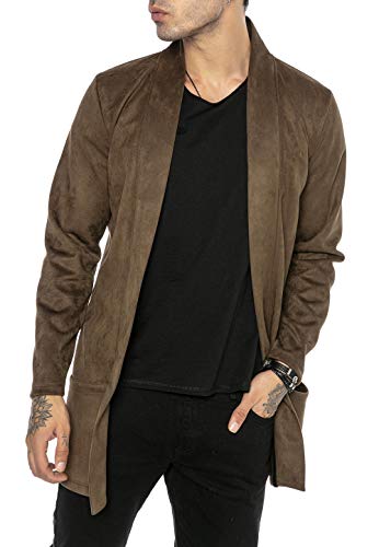 Redbridge Cardigan para Hombre Chaqueta Abrigo de corte largo Ante artificial Verde XL