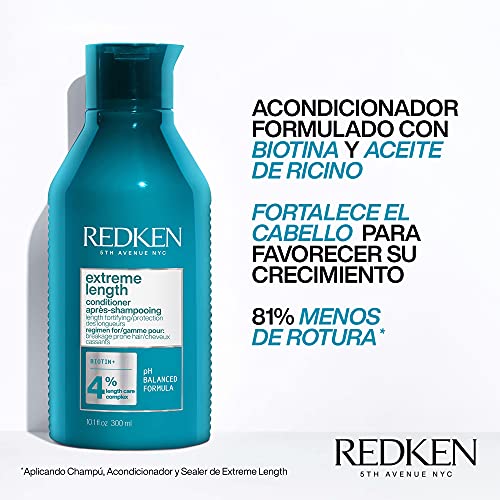 Redken | Acondicionador Fortalecedor con Biotina Para Cabello Dañado y Quebradizo, Extreme Length, 300 ml