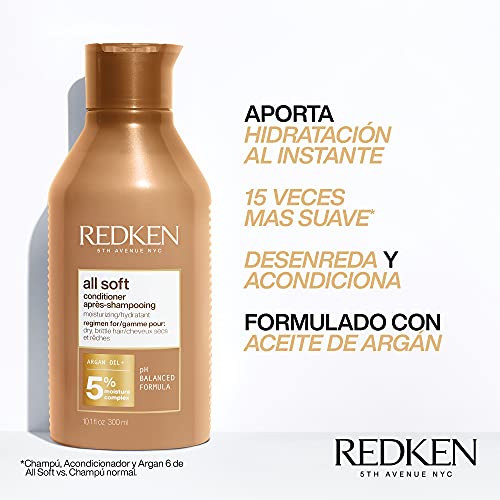 Redken | Acondicionador Hidratante con Aceite de Argán para Cabello Seco y Frágil, All Soft, 300 ml