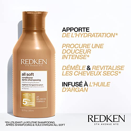 Redken | Acondicionador Hidratante con Aceite de Argán para Cabello Seco y Frágil, All Soft, 500 ml