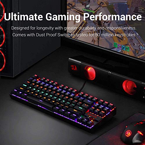 Redragon K552 Rainbow KUMARA Teclado Mecánico Gaming TKL para Windows PC, Switch Red, Interruptores Rojos, Reforzado, Retroiluminado Rainbow Multicolor, Distribución Española - Negro