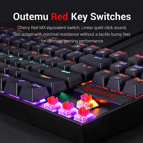 Redragon K552 Rainbow KUMARA Teclado Mecánico Gaming TKL para Windows PC, Switch Red, Interruptores Rojos, Reforzado, Retroiluminado Rainbow Multicolor, Distribución Española - Negro