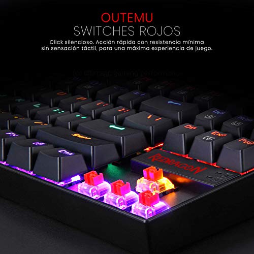 Redragon K552RGB KUMARA Teclado Mecánico Tenkeyless para Windows PC, Switch Red, Interruptores Rojos, reforzado, Retroiluminado RGB Distribución Española - Negro