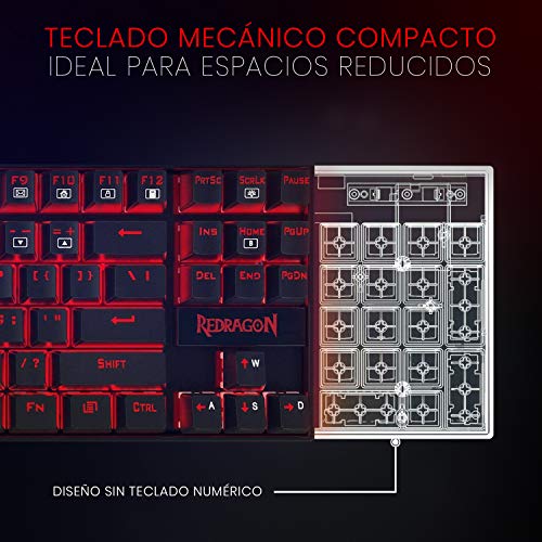 Redragon K552RGB KUMARA Teclado Mecánico Tenkeyless para Windows PC, Switch Red, Interruptores Rojos, reforzado, Retroiluminado RGB Distribución Española - Negro